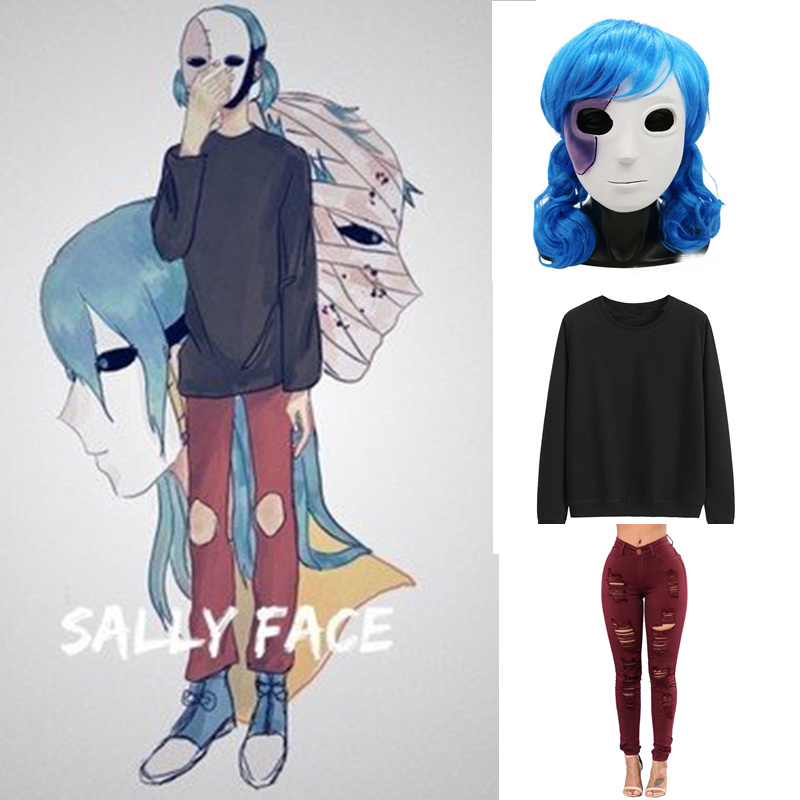 Black Face Mask Pack - Sally Face Cosplay Costume Conjunto Completo,
